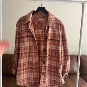 LOFT Pink Plaid Shirt Jacket